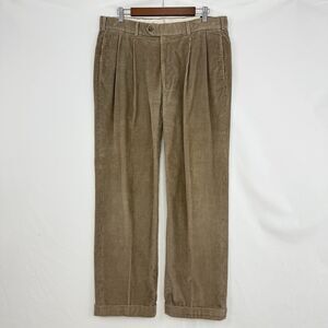 Paul Frederick Mens Pants Brown Corduroy Straight Cuffed Pleat Size 35x32